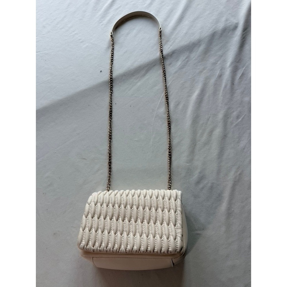 H&M Cream Quilted Ruched Crossbody Bag Rose Gold Chain Strap Off White